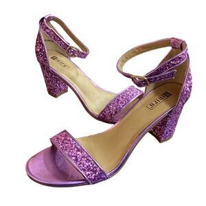 Formal Women's Chunky Open Toe Sandals 9.5 Glitter Purple Sling Back Heels